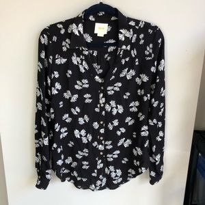 Anthropologie Maeve Bow Tie Print Long Sleeve Button Down Top